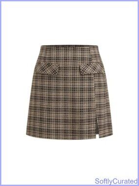 High Waist Plaid A-Line Mini Skirt Slit Pocket